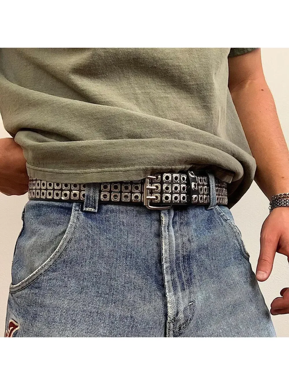 Cyber Grunge y2k 2000s style light silver studded belt. Nice quality. 42 inches